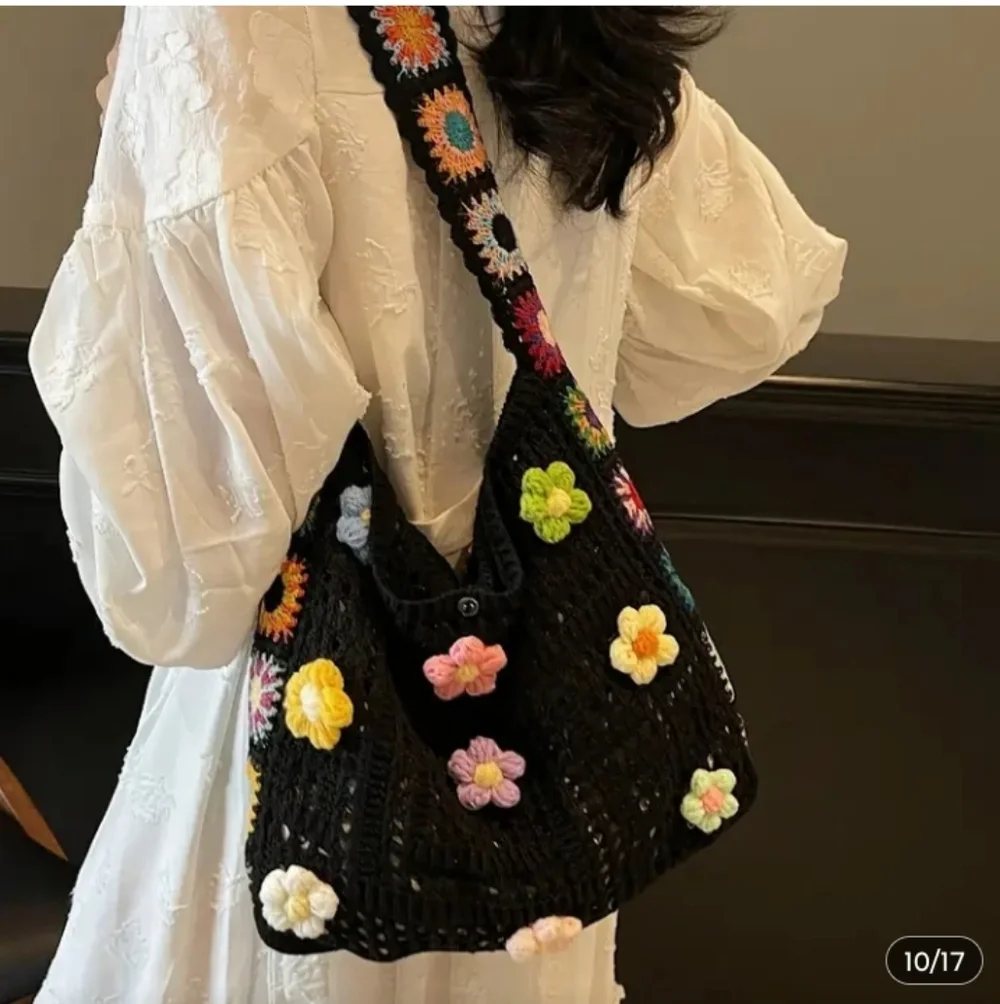Bohemian Crochet Floral Messenger Bag - Multicolor - Picture 6 of 6